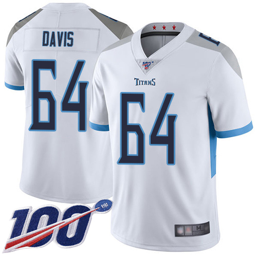 Tennessee Titans Limited White Men Nate Davis Road Jersey NFL Football #64 100th Season Vapor Untouchable